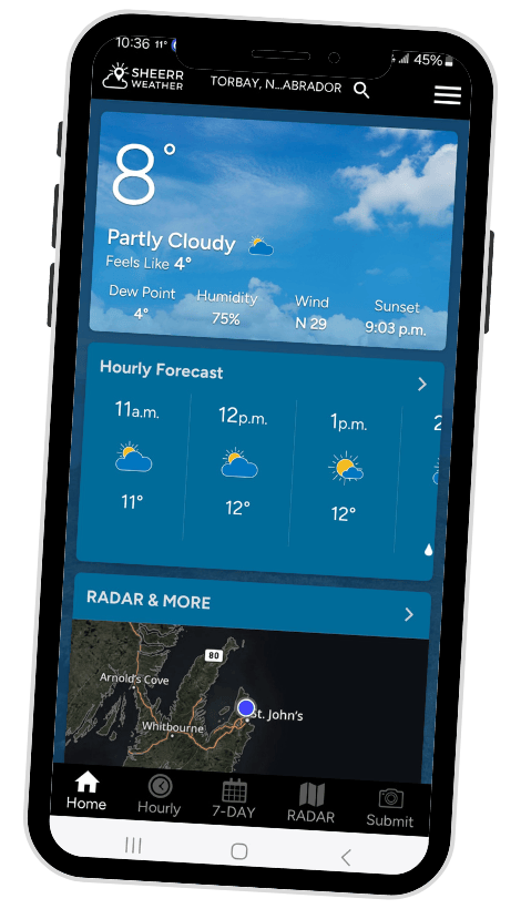 Sheerr Weather app on a phone