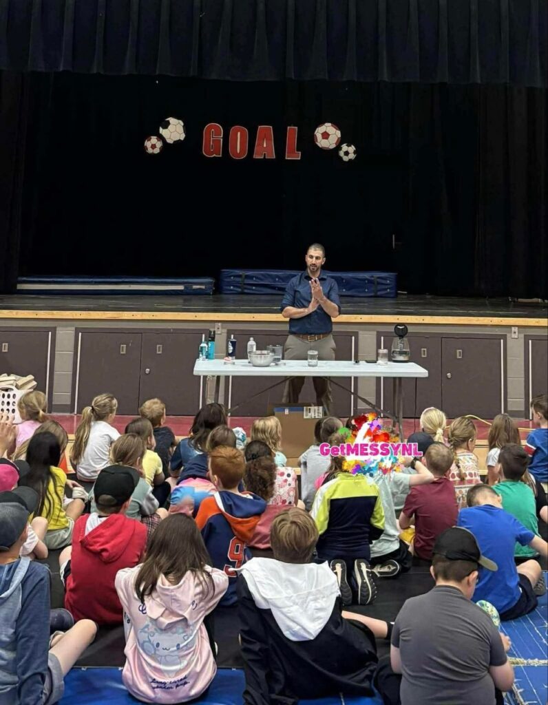 Eddie teaching kids about weather