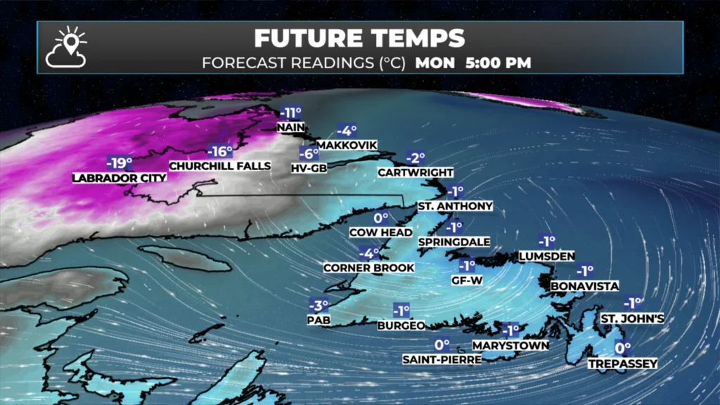 The forecast temperatures at 5 PM today (Jan 12, 2026).