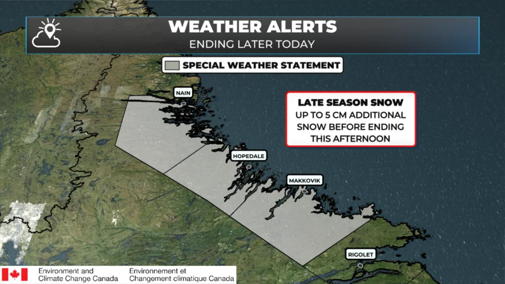 A Special Weather Statement remains in effect until this afternoon for northern Labrador, from Postville to Natuashish. May 22, 2026.