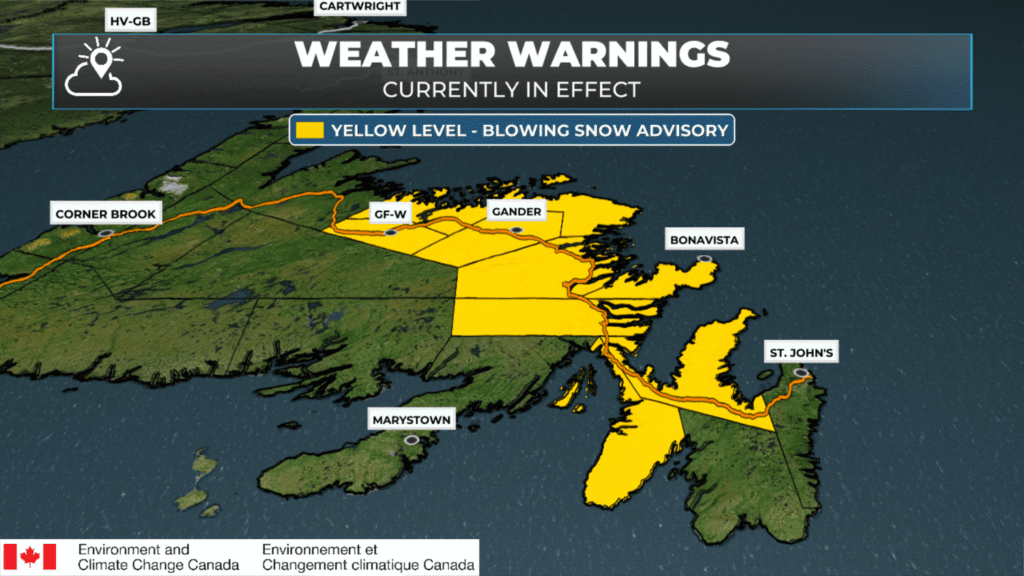 Blowing Snow Advisories, Winter Storm Warning and Wind Warnings Issued for Newfoundland by Environment Canada for Saturday Night and Sunday: forecast graphic 2