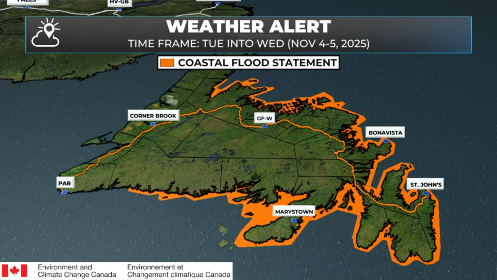 Coastal Flooding and Storm Surge Risks for Newfoundland this week: forecast graphic 1
