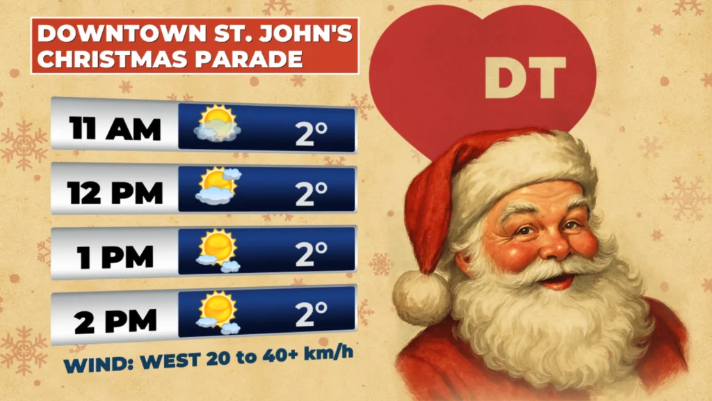 Downtown St. John’s Christmas Parade is a GO for today: forecast graphic 1