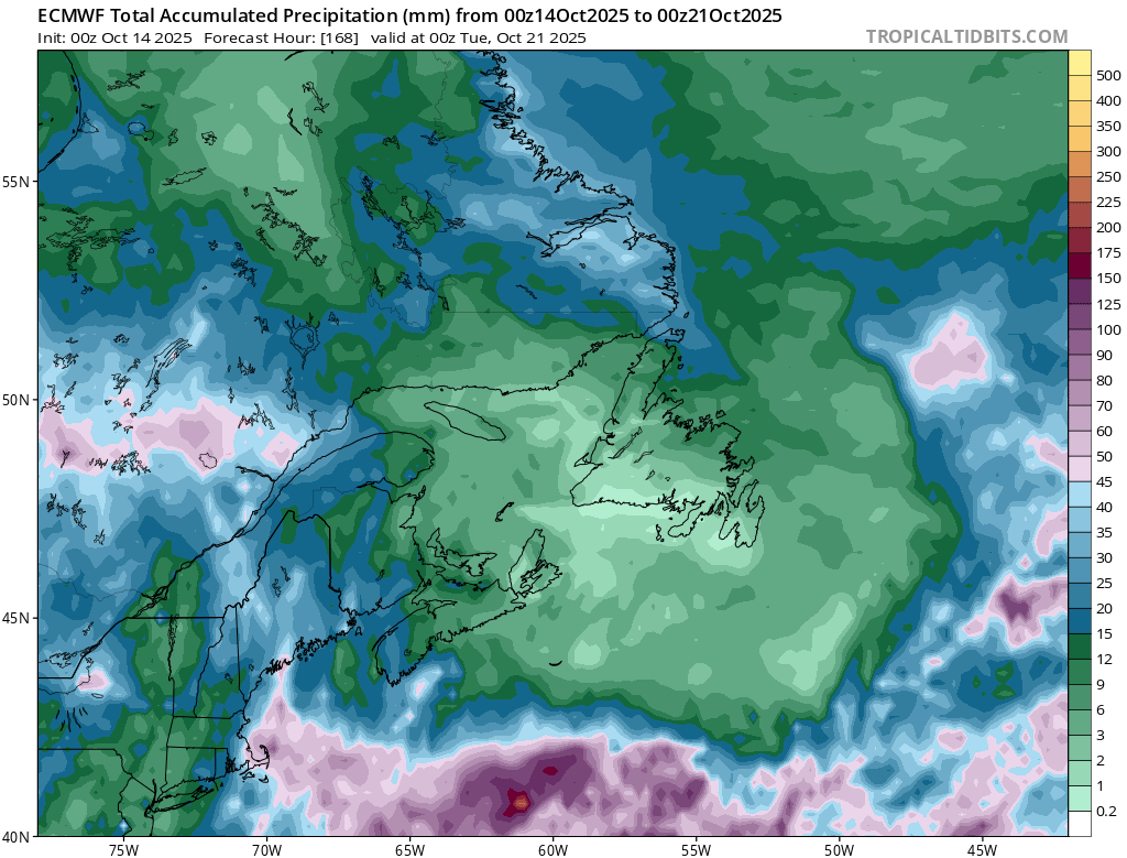 Rainfall totals for the region through the next 7 days. This is the ECMWF model.