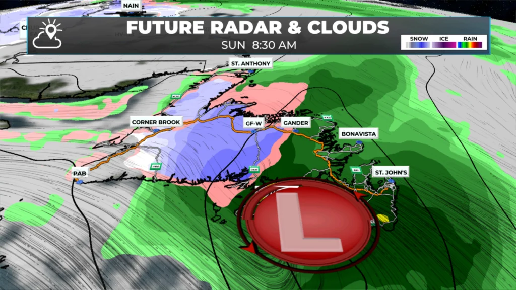 Weather depiction for Sunday morning, November 23, 2025.