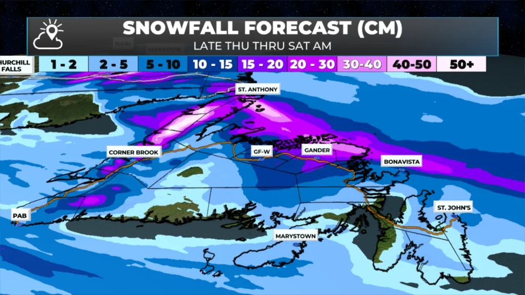 Arctic Front and Developing Low Bring Widespread Winter Storm Conditions to NL today — December 5, 2025: forecast graphic 5
