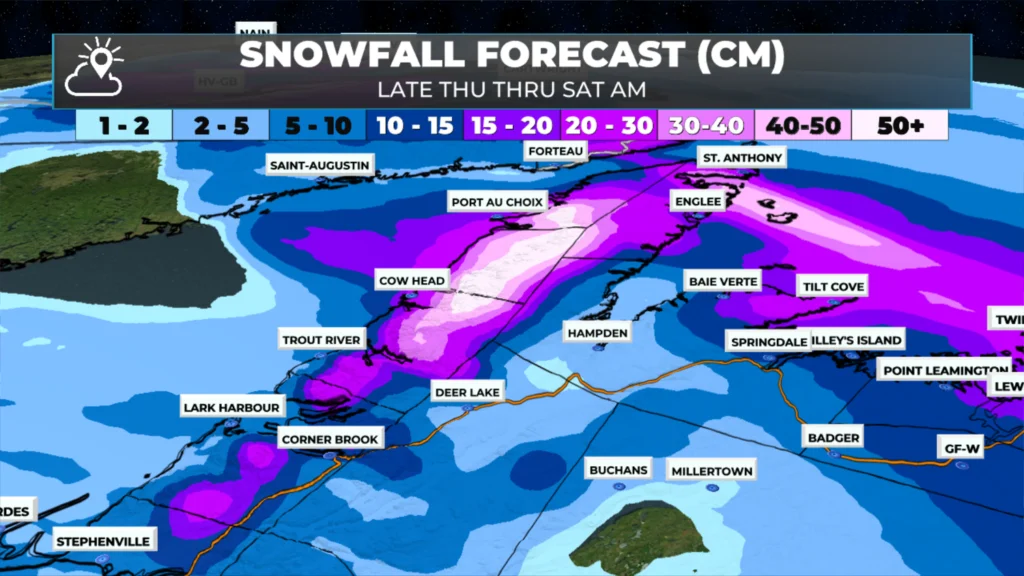 Arctic Front and Developing Low Bring Widespread Winter Storm Conditions to NL today — December 5, 2025: forecast graphic 7