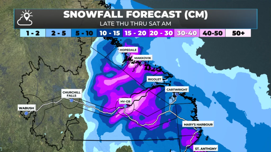Arctic Front and Developing Low Bring Widespread Winter Storm Conditions to NL today — December 5, 2025: forecast graphic 8