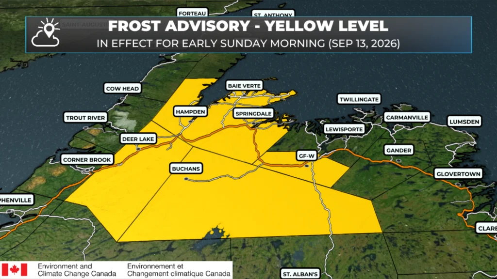 Patchy frost expected across parts of Newfoundland early Sunday: forecast graphic 1