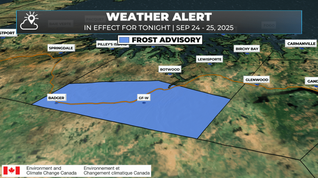 Frost Advisory is effect tonight. Source ECCC NL.