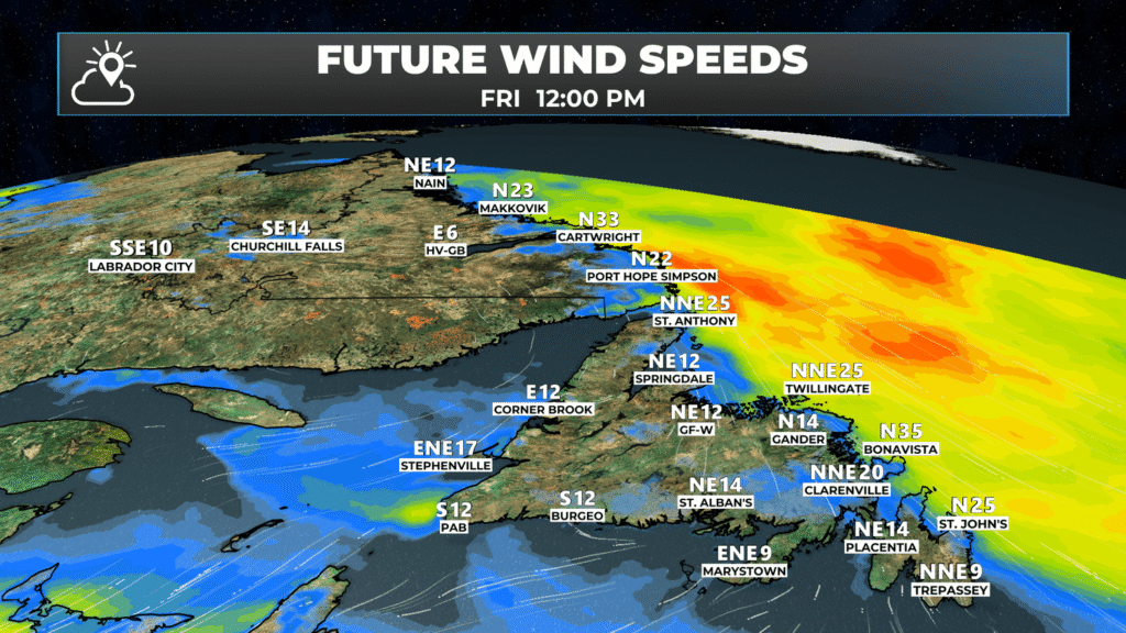 Showers for parts of NL close out the work week — August 22, 2025: forecast graphic 5