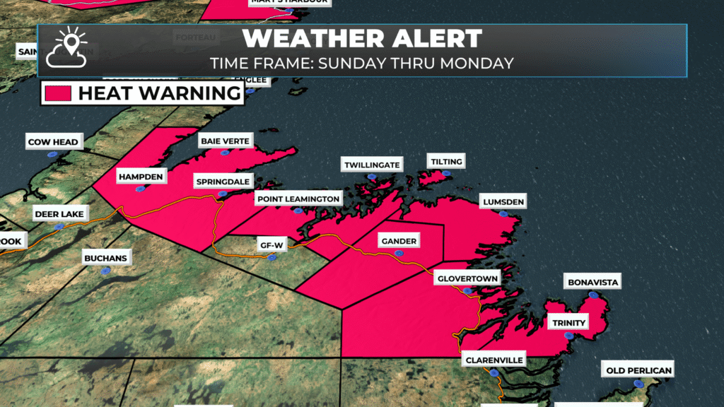 Heat Warning issued for central and northeastern Newfoundland: forecast graphic 1
