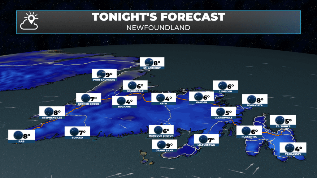 Newfoundland lows tonight into early Thursday.