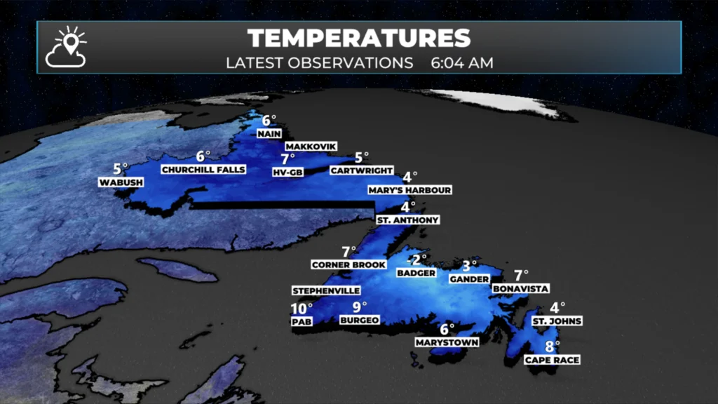 Temps as of 6 AM NDT on October 31, 2025