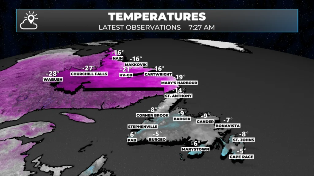 Temperatures as of 7:27 AM NST on January 6, 2026.