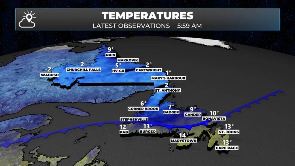 Temperatures across NL this morning.