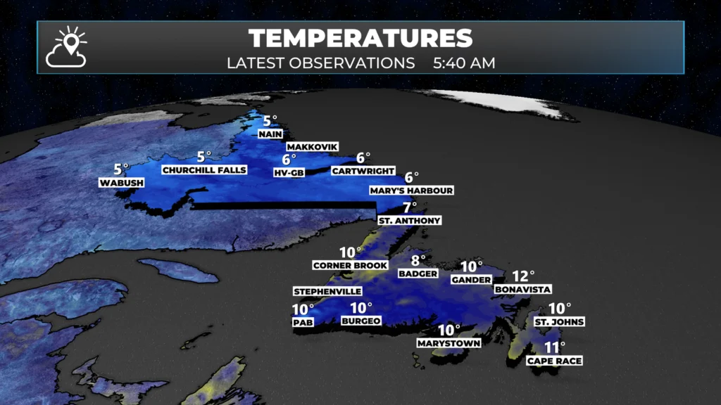 Temperatures as of 5:40 AM NDT