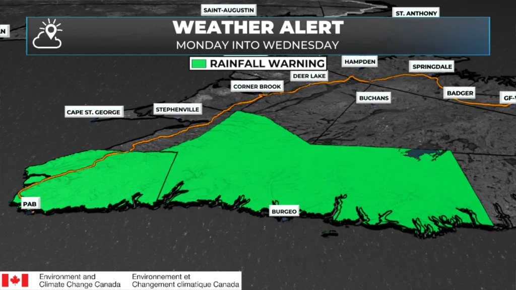 Weather Alerts Issued Across NL Ahead of Potent Rain, Snow, and Wind Maker: forecast graphic 1