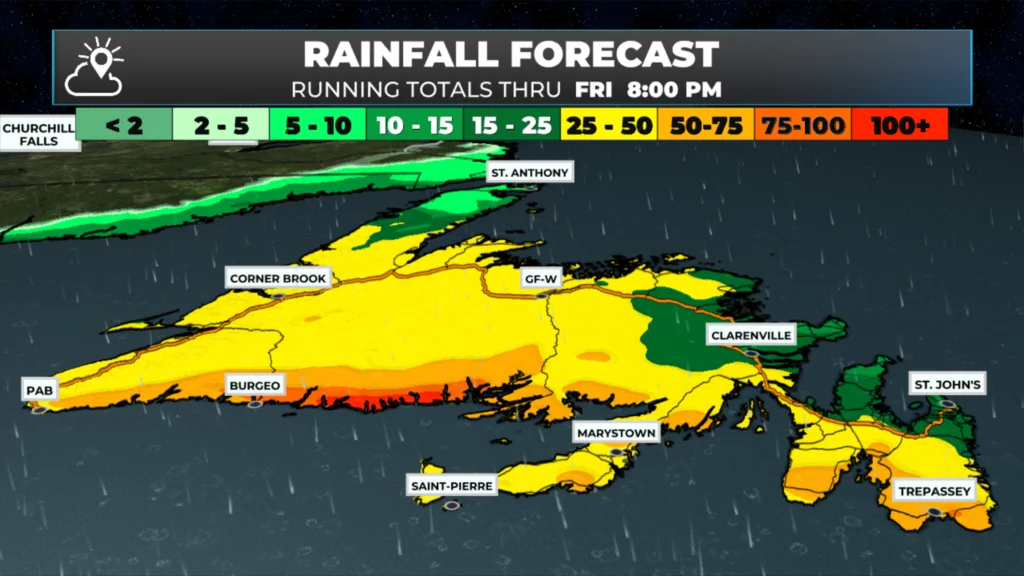 Total rainfall between 6 AM this morning and 8 PM Friday (Jan 16, 2026).