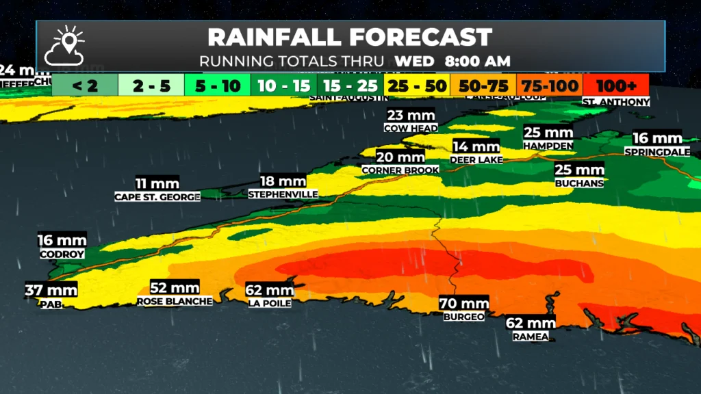 The rainfall forecast from later today through Wednesday morning (March 16 - 18, 2026)