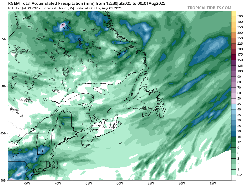 The warmth continues on the Island while damp weather takes hold in Labrador: forecast graphic 2