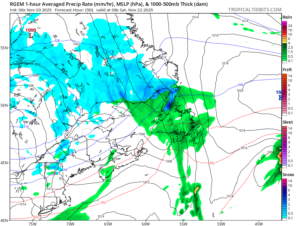 RDPS model depiction of the weather early Saturday morning.