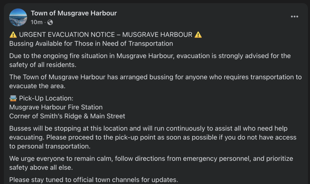 Wildfire Near Musgrave Harbour: Residents Urged to Be Ready | Update: Evacuation Orders Given: forecast graphic 1