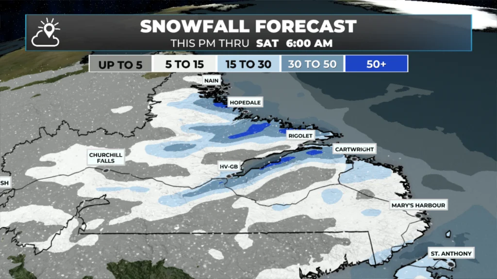 Heavy Snow Continues On Labrador’s Coast While Quieter Weather Starts to Take Hold Across Newfoundland (for now…)