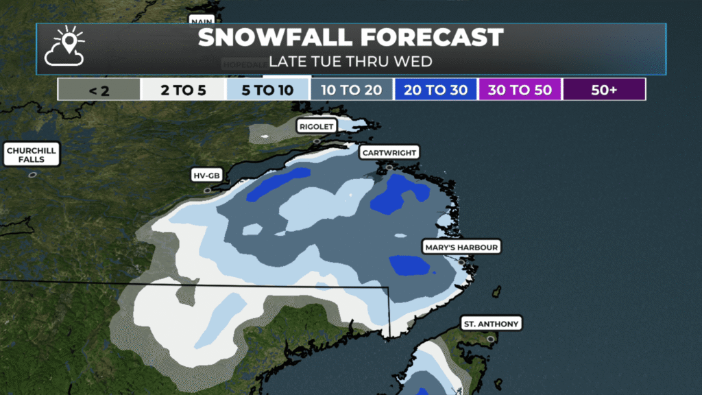 Expected snowfall from tonight through Wednesday (May 13, 2026).