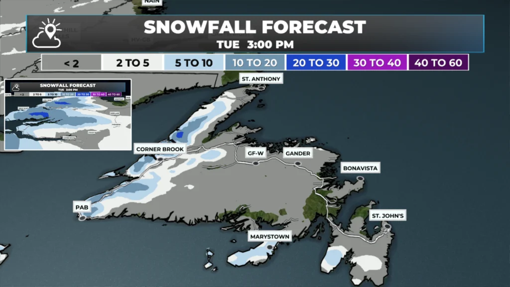 Sowfall forecast from this afternoon until Tuesday afternoon - March 2 - 3, 2026