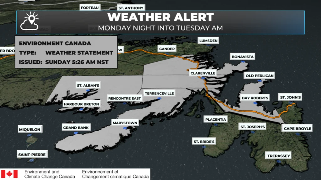 The Special Weather Statement issued by Environment and Climate Change Cannada early Sunday morning for the December 8 into 9th, 2025