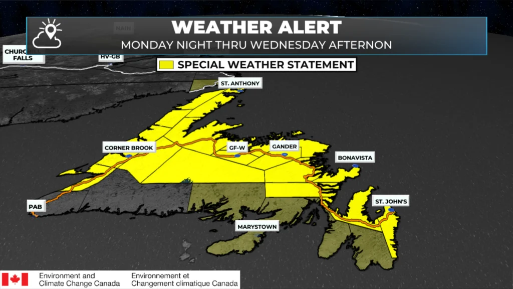 Weather Alerts Issued Across NL Ahead of Potent Rain, Snow, and Wind Maker: forecast graphic 4