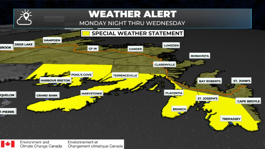 Weather Alerts Issued Across NL Ahead of Potent Rain, Snow, and Wind Maker: forecast graphic 3