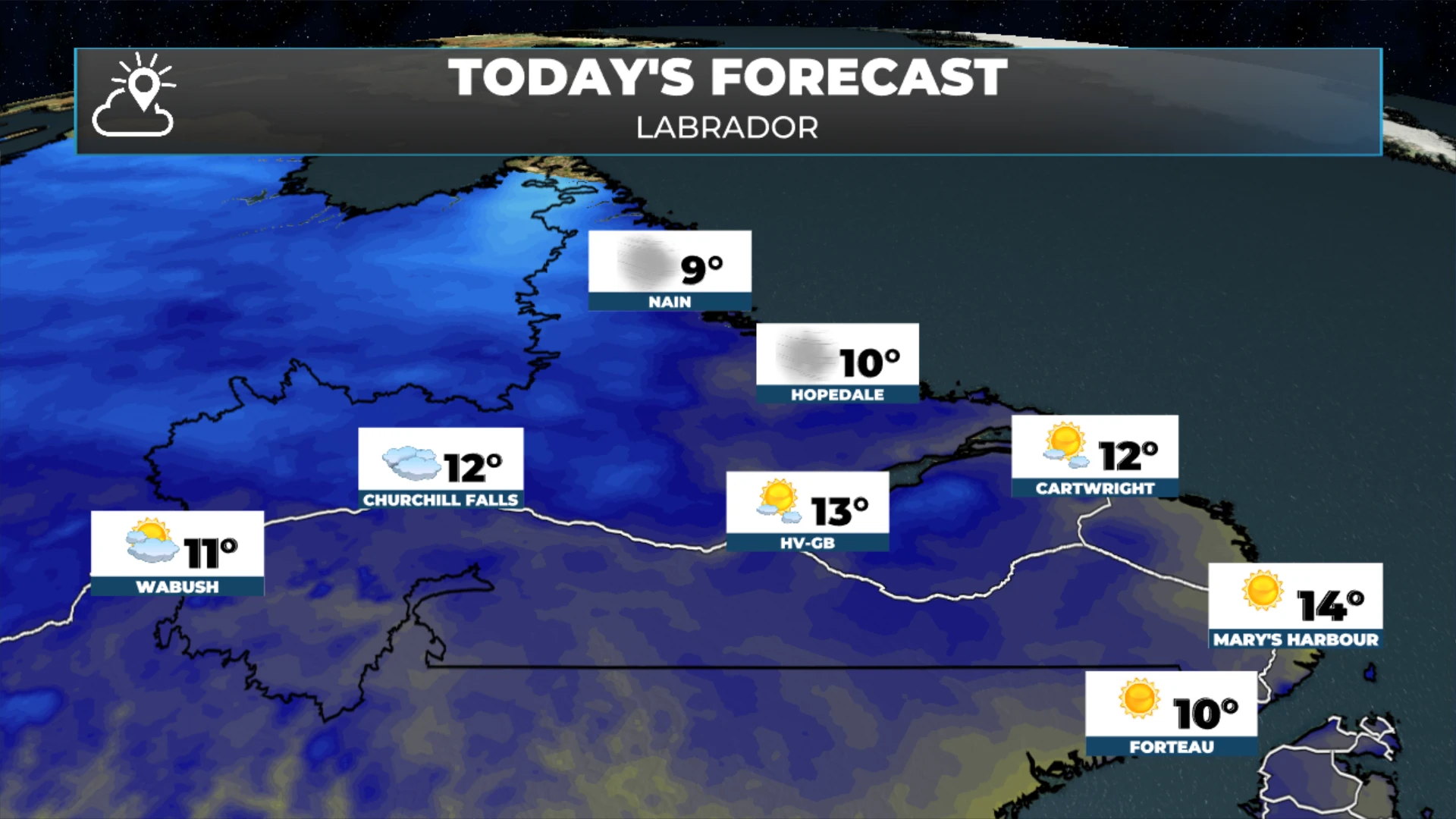 Today's forecast high temperatures across Labrador