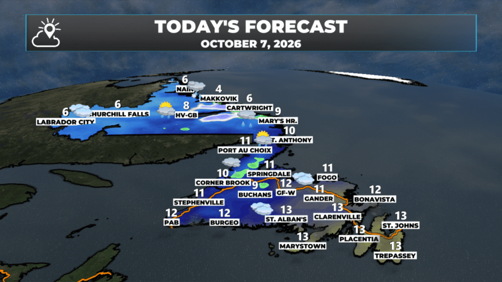Today's forecast high temperatures across Newfoundland and Labrador