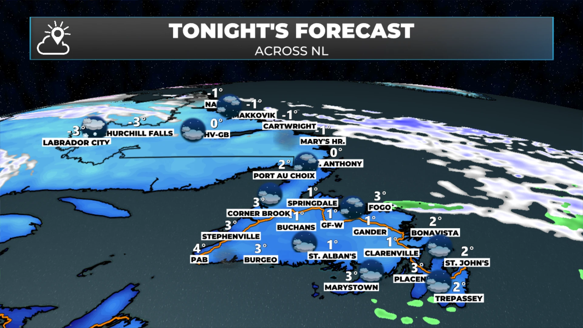 Tonight’s forecast lows across Newfoundland and Labrador