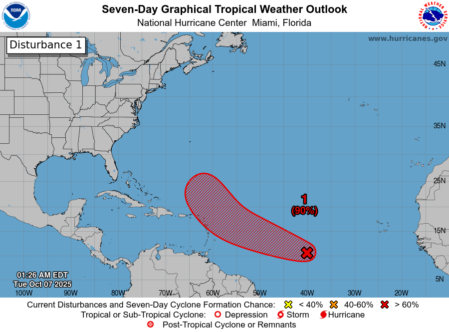 NHC Chances of tropical development map.