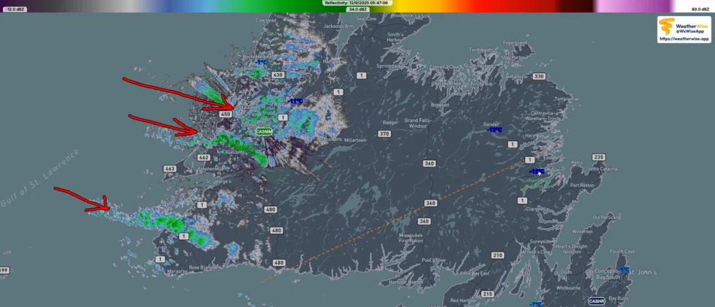 Radar Image as of 5:47 AM NST on December 9, 2025