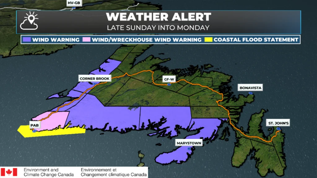 Wind Warnings and Coastal Flood Statements Issued By Environment Canada Ahead of Early Week Storm: forecast graphic 1