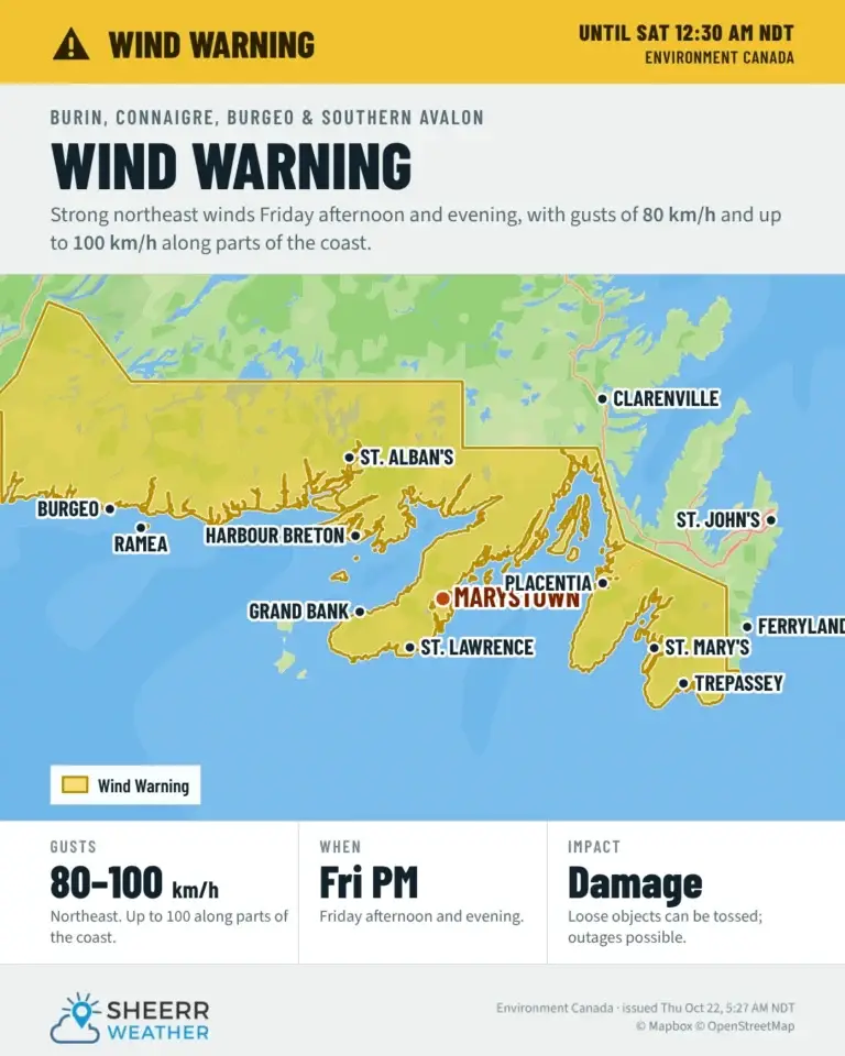 Wind Warning, Special Weather Statement for Snow, Issued for Friday
