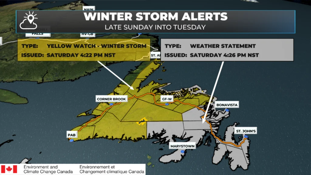 UPDATED | Environment Canada issues Winter Storm Watch, Special Weather Statement and Coastal Flood Statements for Monday into Tuesday: forecast graphic 1