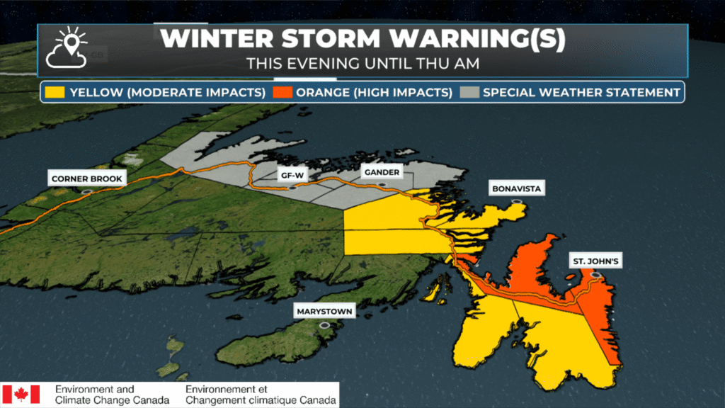 Winter Storm Warning(s) Issued By Environment Canada Ahead Of The Incoming Winter Storm