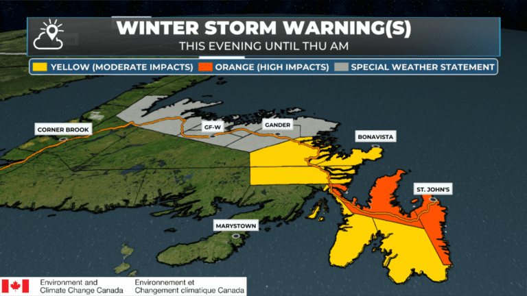 Winter Storm Warning(s) Issued By Environment Canada Ahead Of The Incoming Winter Storm